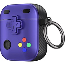 Caseonn Apple Airpods 2/1. Nesil Kılıf Gamepad Tasarımı Kilitli Kapak Mor