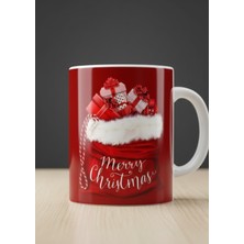 Sartre Art "noel Şapka""yılbaşı Temalı" Merry Cristhmas Yeni Yıl Tasarımlı Hediyelik Porselen Kupa Bardak