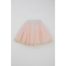 Monita Kız Çocuk Tütü Etek Narin Tomurcuk Nakışlı Simli 1.5-9 Yaş, Somon