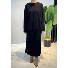 Ceremony Yün Işlemeli Etekli Triko Takım 6960 Siyah