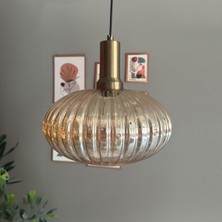 Bamyum Elegant Cam Tekli Bal Rengi Avize Eskitme Knob Başlık Sarkıt Lamba Restoran Salon Aydınlatma