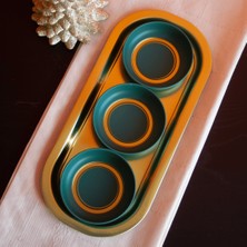 Sarkap Home 3'lü Çerezlik ve Sunumluk Tepsi Seti - Yeşil & Gold