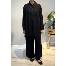 Ceremony Tuniği Önden Düğmeli ve Boncuk Işlemeli Pantolonlu Takım 6938 Siyah