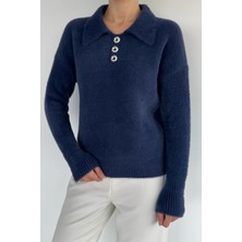 Gülseli Gömlek Yaka Düğmeli Şardonlu Triko Kazak (S,m,l,xl Uyumludur) P-00018215