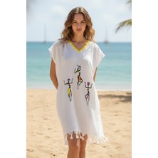 Class Plaj Elbisesi Viskon Pamuk Sarı Biyeli Africa Desen L- Xl