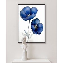Rosa Art Tablo | Metal Çerçeveli Gerçek Camlı Tablo|koyu Mavi Çiçek Temalı|soyut,minimalist|yüksek Çözünürlük
