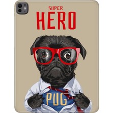 Adasena iPad Pro 11" (M4) MVV93TU/A Kılıf Tablet Için Desenli Silikon Kapak - Superhero Pug