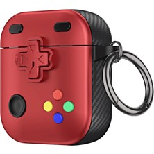 Caseonn Apple Airpods 2/1. Nesil Kılıf Gamepad Tasarımı Kilitli Kapak Kırmızı