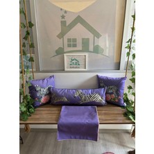 Kırlentim Mor Zemin E712 ve Çiçekli Zebra Düz - Kırlent Runner - 4lü Kombin Set