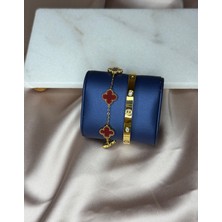 Nisduas Jewelry Kombin Ikili Bileklik Çiçek Desenli ve Kelepçe Gold Renkli