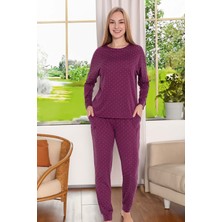 Aydoğan Kadın Puantiye Desen Uzun Kol Pijama Takımı 240987 Mürdüm