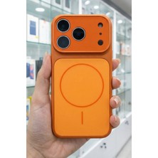 Fibaks iPhone 17 Pro Kılıf  Magsafe Kamera Lens Korumalı Camlı Ince Turuncu Sert Kapak
