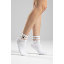 Allunique Kadın Kaydırmaz Taban Şeffaf Çizgili Beyaz Yoga ve Pilates Çorabı