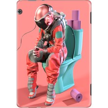 Adasena Huawei Mediapad T5 10.1" Kılıf Tablet Için Desenli Silikon Kapak - Retro Astronot