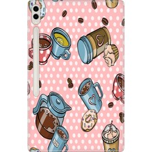 Adasena Samsung Galaxy Tab S8 Ultra SM-X900 14.6" Kılıf Tablet Için Desenli Silikon Kapak - Kahve Molası