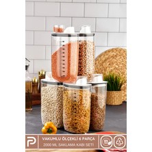 Poomy 6'lı Vakumlu Hava Geçirmez Ölçekli Beyaz Saklama Kabı Seti - 2000 ml Ölçü Kapaklı Bakliyat Kabı Seti