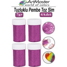 ArtMaster Toz Sim Pembe 4 Adet 7 gr Tuzluklu Etkinlik Ders Okul Slime Dekorasyon Renkli Toz Sim Dekor Süsleme