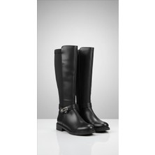 papucumun dünyası Diz Altı Esnek Dalgıç Kumaş Detaylı Fermuarlı Kadın Deri Çizme Bot