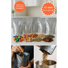 Kilitli Alüminyum Doypack Kahve Kuruyemiş Bakliyat Kedi Köpek Kuş Yemi Saklama Torbası 13X22 cm 25LI