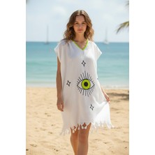 Class Plaj Elbisesi Viskon Pamuk Biyeli Eye Desen S-M