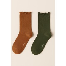 Kadın 2'li Bileği Fırfırlı Soket Çorap