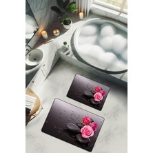Dolce Mariee Yıkanabilir Kaymaz Tabanlı Modern Desenli 2'li Banyo Paspas Takımı BPS0033