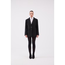 Holly Lolly Oversize Kesim Çizgili Strip Blazer Ceket Siyah