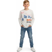 Fancy Kids Antalya Erkek Çocuk Baskılı Bej Sweatshirt Uzun Kollu %100 Pamuk