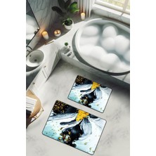Dolce Mariee Yıkanabilir Kaymaz Tabanlı Modern Desenli 2'li Banyo Paspas Takımı BPS0010