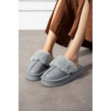 papucumun dünyası Içi Tüylü Dışı Eva Su Geçirmez Kaymaz Taban Önü Kapalı Ev Terliği Kışlık Terlik