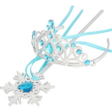 Mavi Taşlı Elsa Çocuk Taç ve Kar Temalı Kurdeleli Elsa Asası Sopası Nessiworld