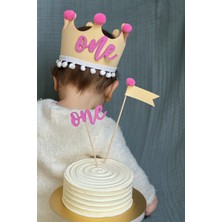 Aloha Concept Taç Pembe “one” 1 Yaş Doğum Günü Taç ve Kürdan Süs Seti