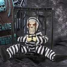 NessiWorld Hareketli Sesli Sensörlü Mahkum Görünümlü Kuru Kafa Iskelet Dekorasyon 22X27 cm