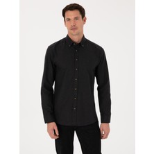 Cacharel Siyah Slim Fit %100 Pamuk Yakası Düğmeli Flanel Gömlek 50313122 VR046