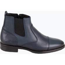 HC MEN CLASSIC Erkek Chelsea Bot Fermuarlı Deri Eva Taban Lacivert