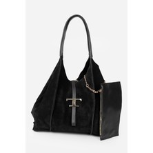 Alessia Bag Keria Hakiki Deri T Logolu Omuz Çantası