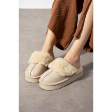 papucumun dünyası Içi Tüylü Dışı Eva Su Geçirmez Kaymaz Taban Önü Kapalı Ev Terliği Kışlık Terlik