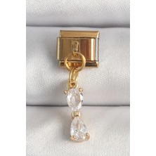 Vice Avm Gold Renk 316 L Çelik  Sallantı Zirkon Taşlı Kurdele Model Nomination Charm EB-53-vice/(1395) 2479