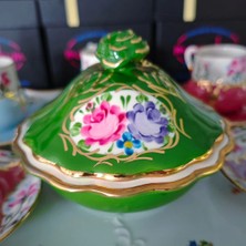 Manushum El Boyama Porselen Gülbahar Şekerlik-Yeşil