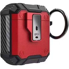 Akare Airpods Uyumlu Akre Airbag 35 Darbelere Karşı Dayanıklı Düğmeli Kılıf-Kırmızı