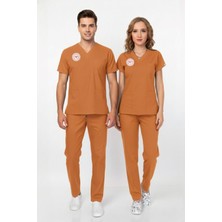 Nur Medikal Giyim Unisex Turuncu Klinik Destek Işçi Kadrosu Scrubs Takım (Sağlık Bakanlığı Yeni Yönetmeliğe Uygun)