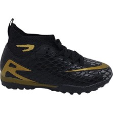 Zerhan Twingo 400 Çocuk Siyah - Altın Çoraplı Halı Saha Ayakkabı