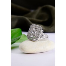 Innuendo 925 Ayar Gümüş Büyük Kare Baget Yüzük