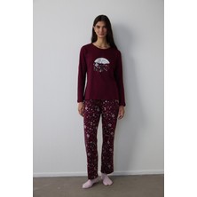 Penti Bordo Flower Showers Pantolon Pijama Takımı