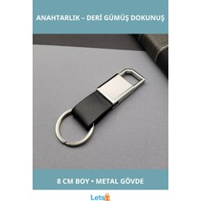 Letsii Deri Siyah Gümüş Metal Anahtarlık 8 cm
