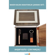 Letsii Özel Ahşap Kutulu Bakır Roller Kalem, Anahtarlık ve Çakmak Seti
