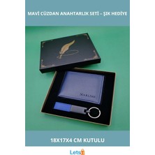 Letsii Mavi Deri Cüzdan ve Anahtarlık Seti Şık Tasarım ve Yüksek Fonksiyonellik
