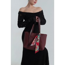 Clodi Bordo Fular Detaylı Fermuarlı El Kol ve Omuz Çantası