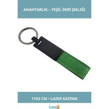 Letsii Yeşil Deri Metal Anahtarlık Kişisel Isim Yazılabilir