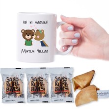 E-Hediyeci Iyi Ki Varsın Mutlu Yıllar Yazılı Kupa Bardak ve 3 Adet Şans Kurabiyesi